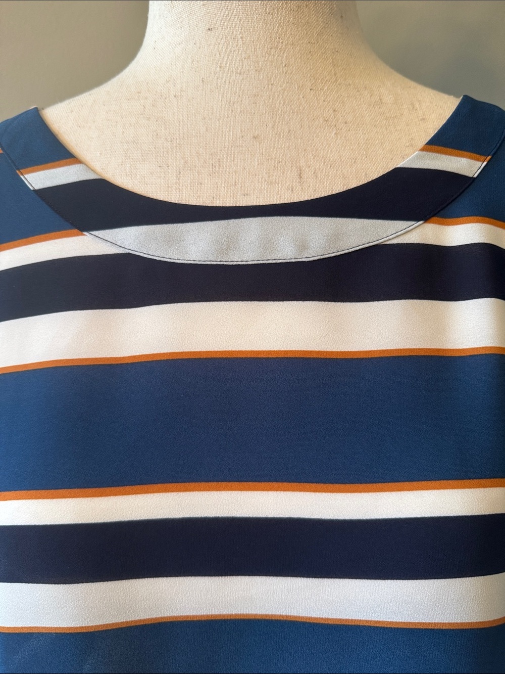 Ann Taylor Factory Navy, White and Gold Striped Cap-Sleeve Blouse - Picture 3 of 8
